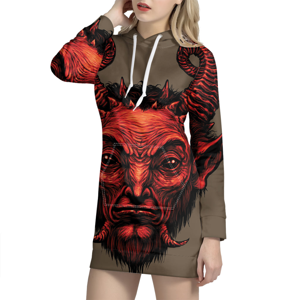 Red Devil Satan Print Pullover Hoodie Dress