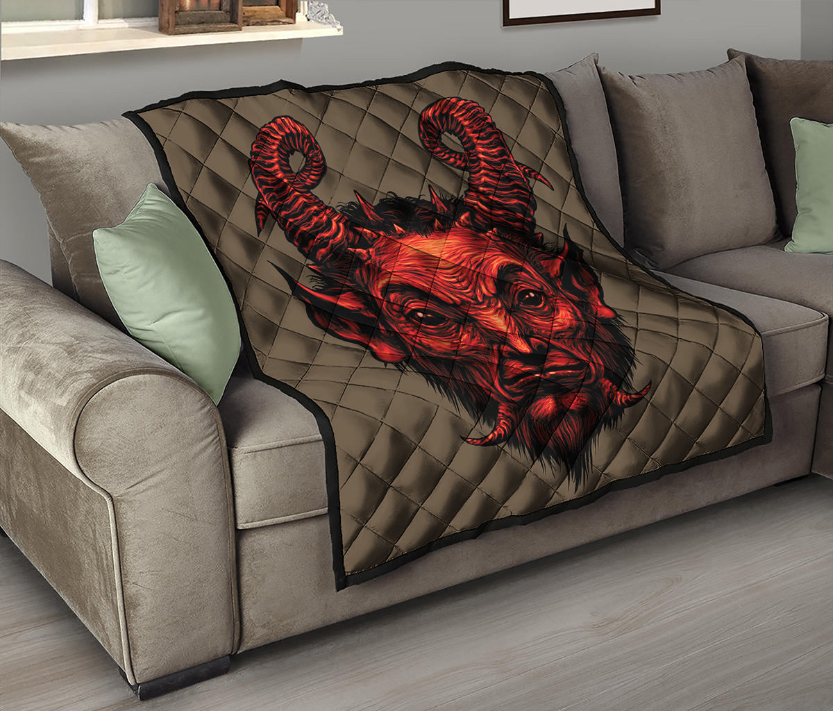 Red Devil Satan Print Quilt