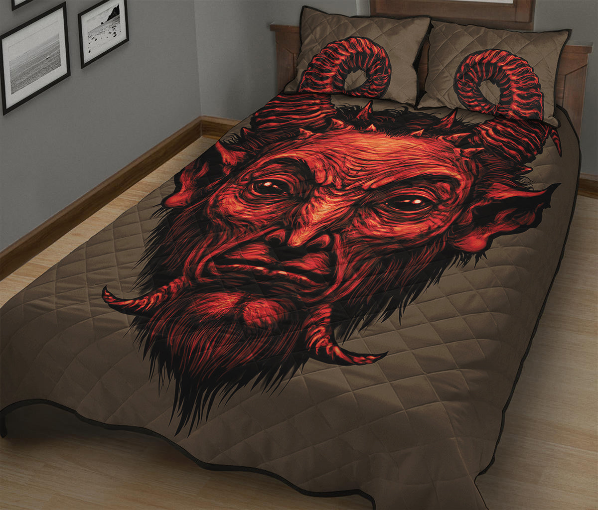 Red Devil Satan Print Quilt Bed Set