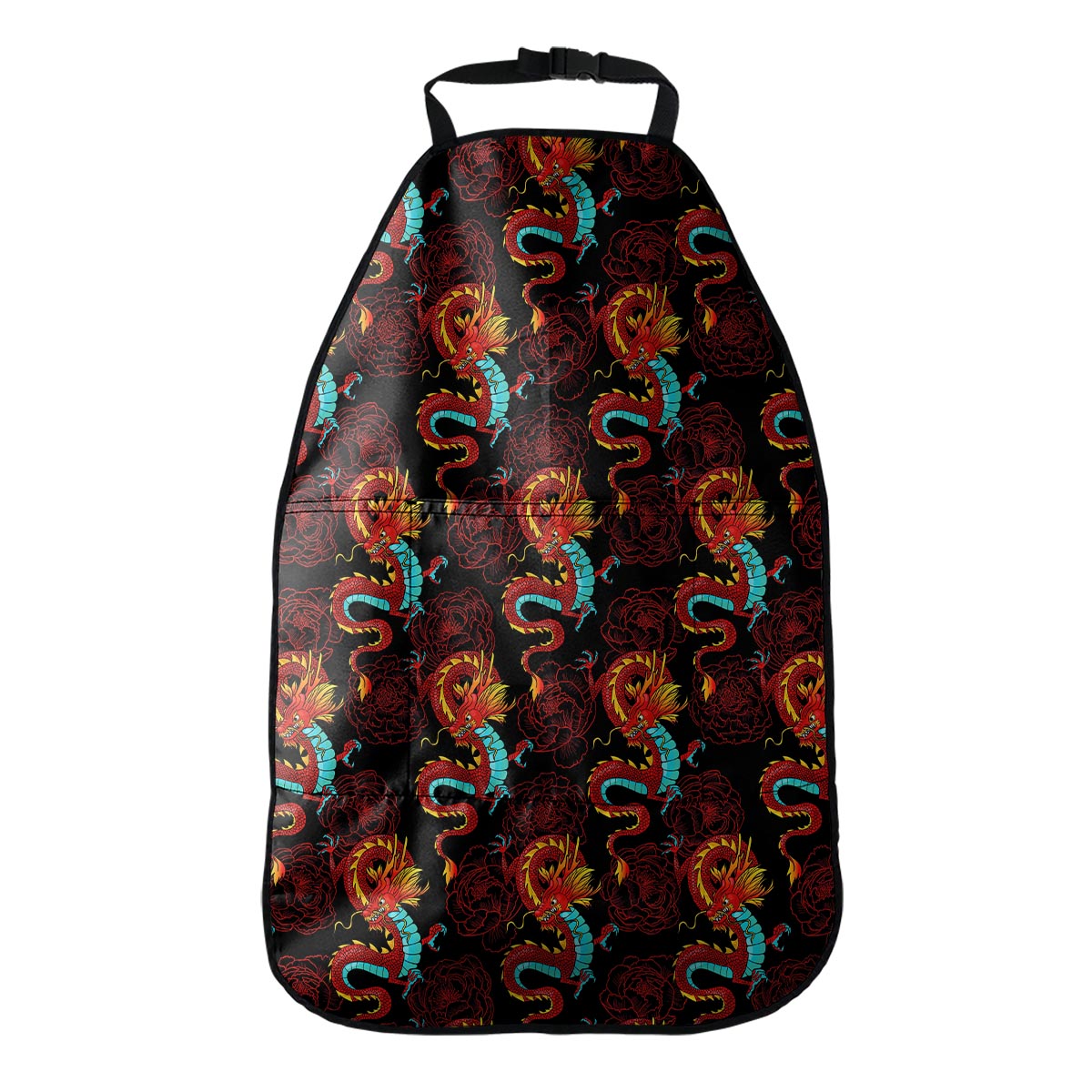 Red Dragon Lotus Pattern Print Car Seat Organizers