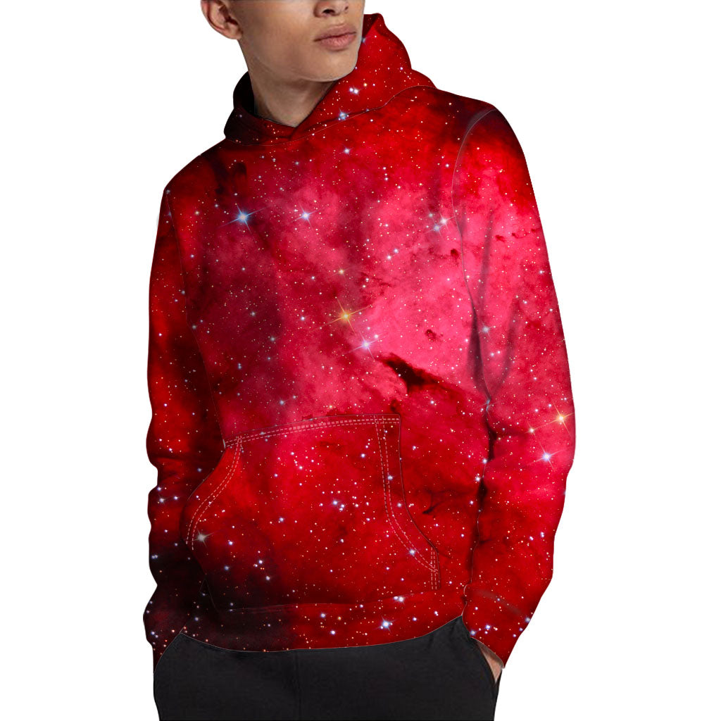 Red Galaxy Space Cloud Print Pullover Hoodie