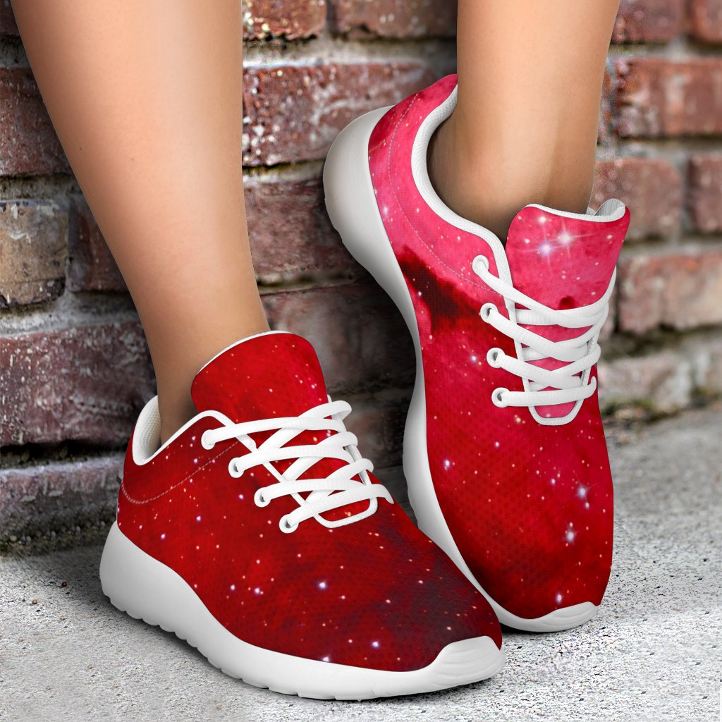Red Galaxy Space Cloud Print Sport Shoes GearFrost