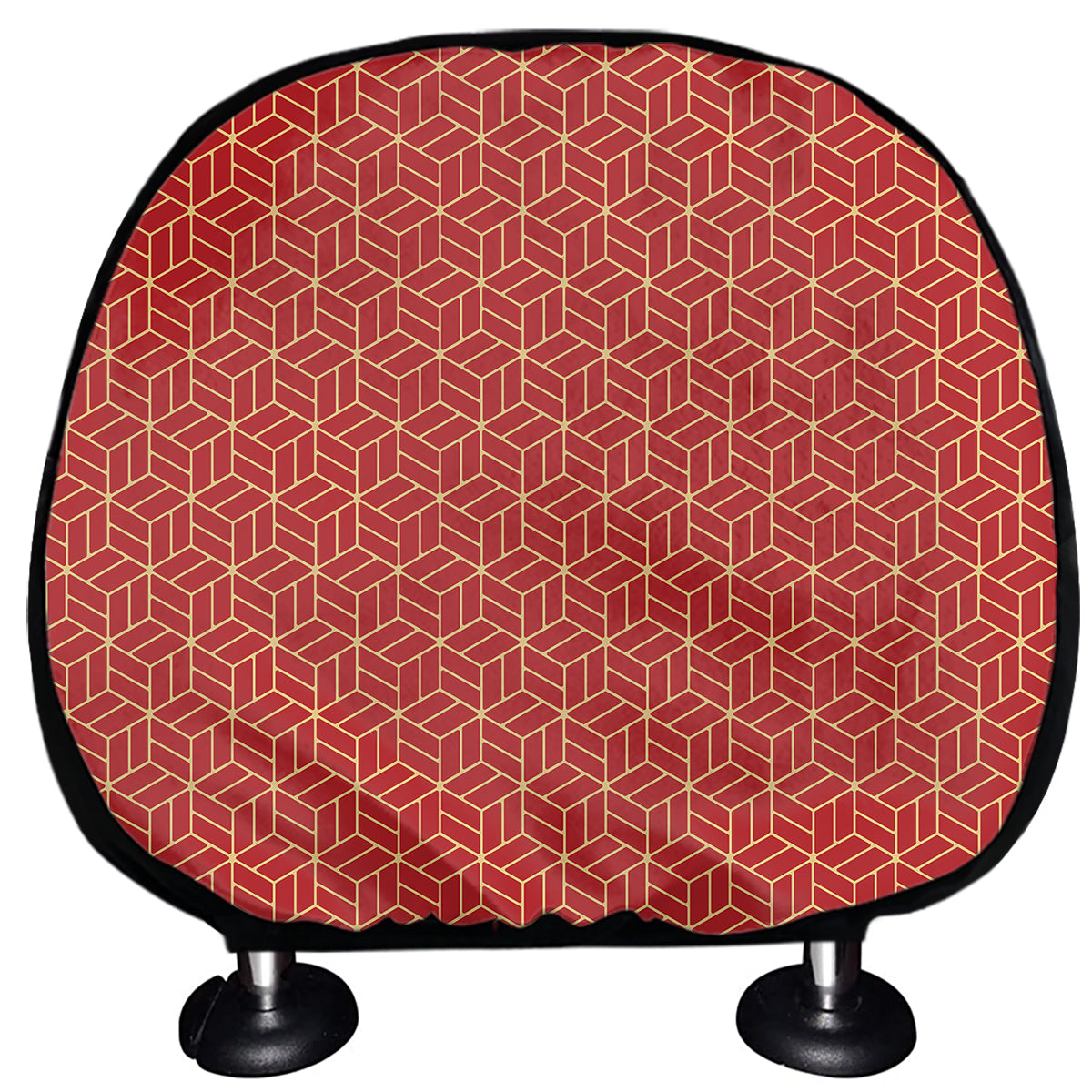 Red Geometric Japanese Pattern Print Car Headrest Covers