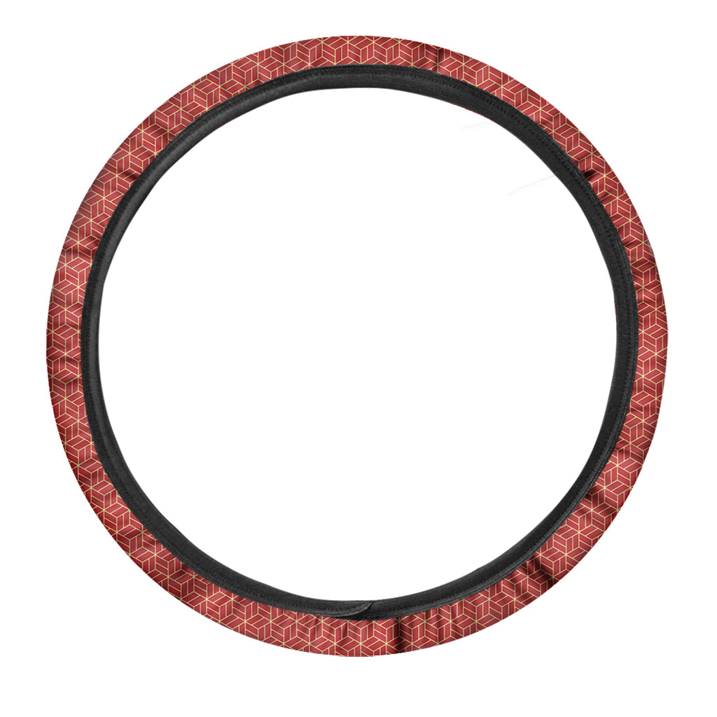 Red Geometric Japanese Pattern Print Car Steering Wheel Cover