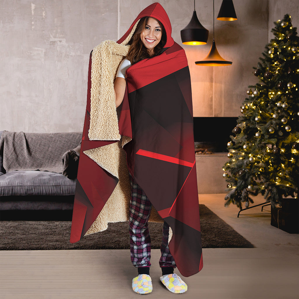 Red Geometric Print Hooded Blanket