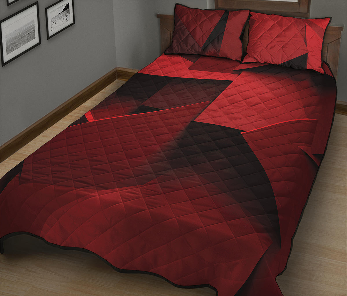 Red Geometric Print Quilt Bed Set
