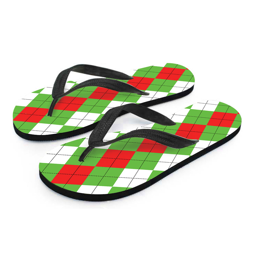 Red Green And White Argyle Pattern Print Flip Flops
