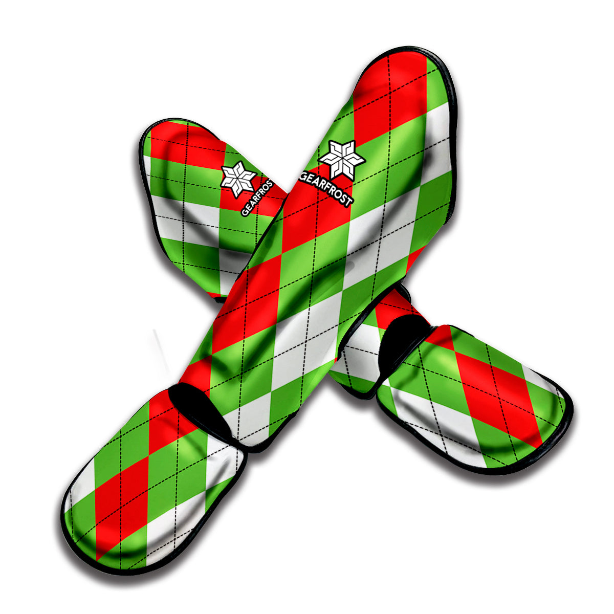 Red Green And White Argyle Pattern Print Muay Thai Shin Guard