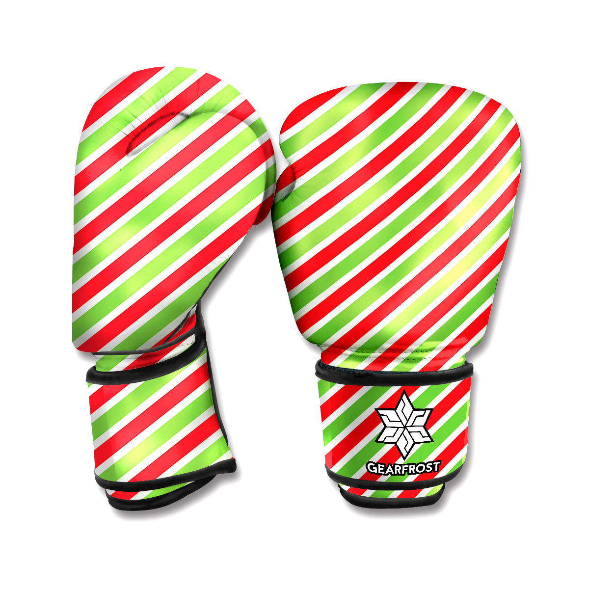 Red Green And White Candy Cane Print Boxing Gloves