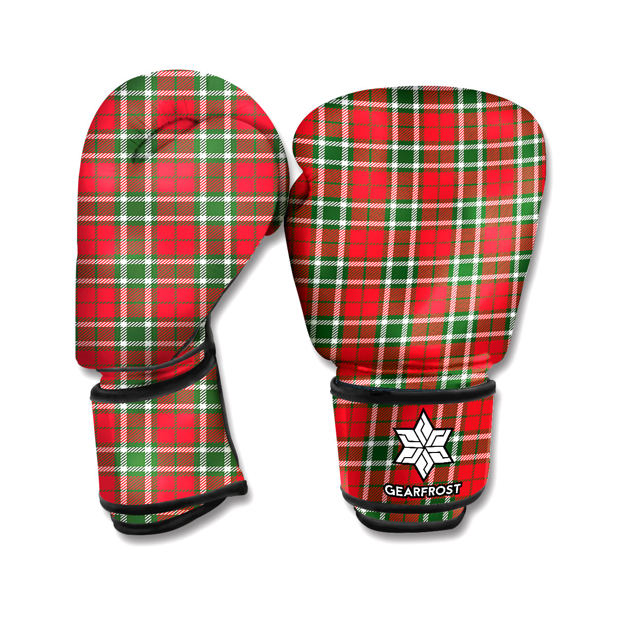 Red Green And White Tartan Pattern Print Boxing Gloves