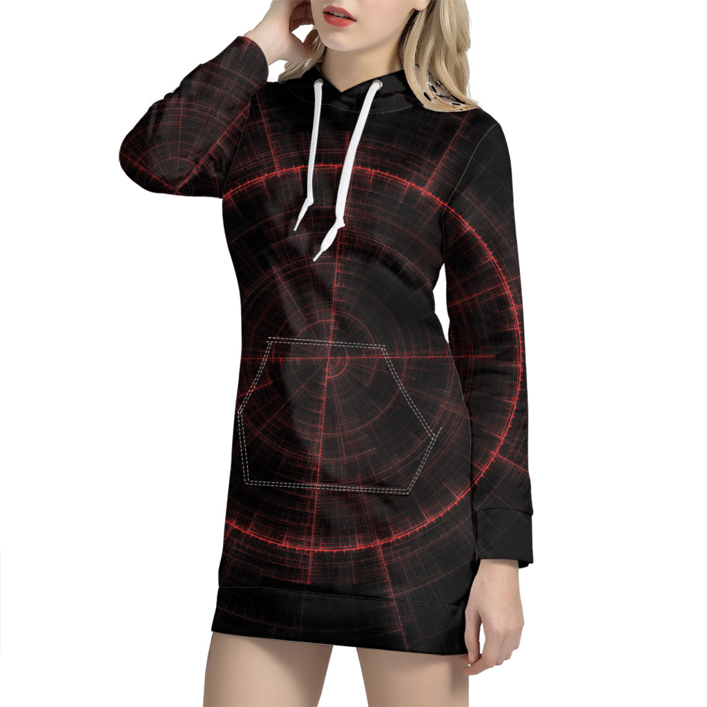 Red Gun Sight Print Pullover Hoodie Dress