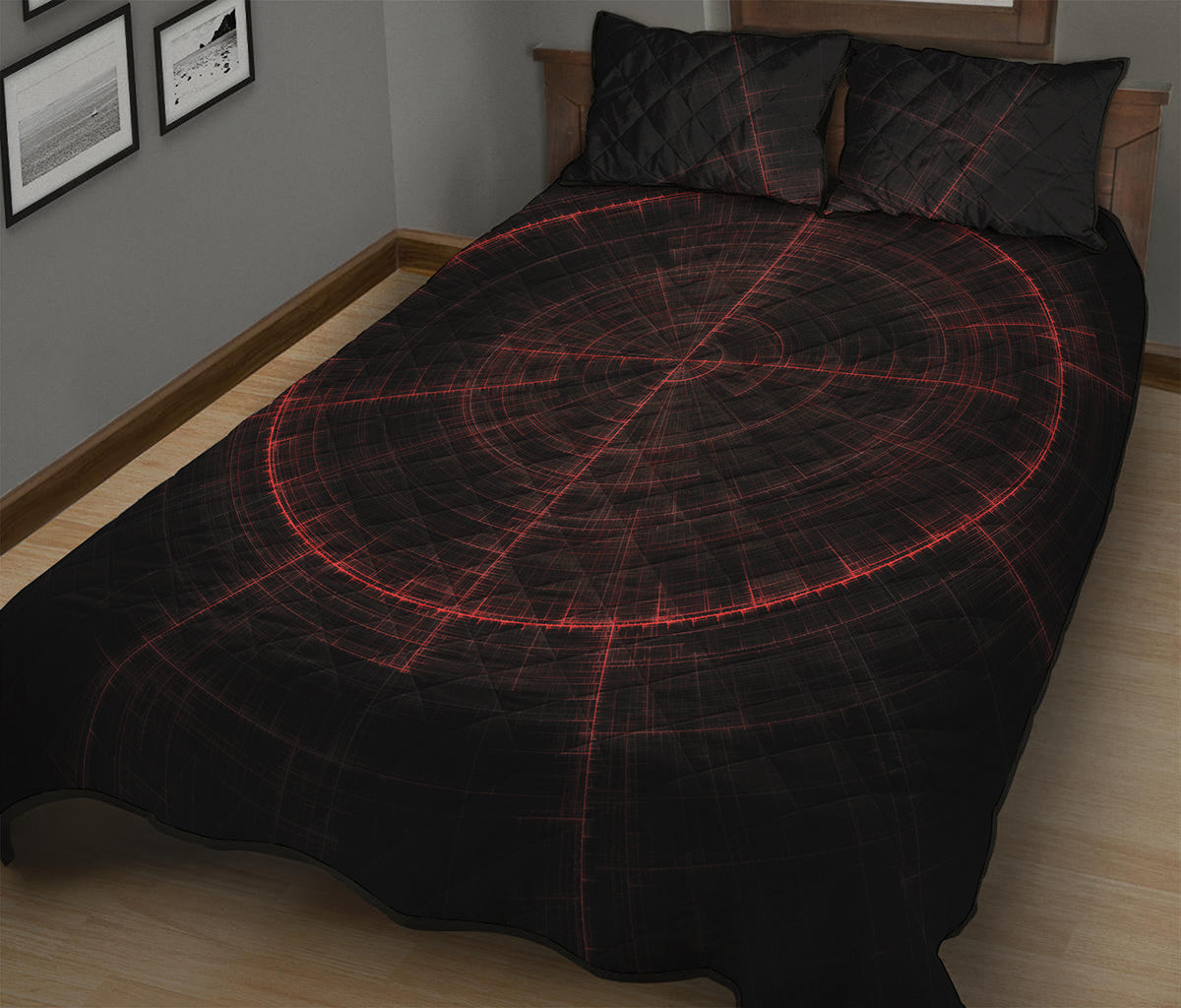 Red Gun Sight Print Quilt Bed Set