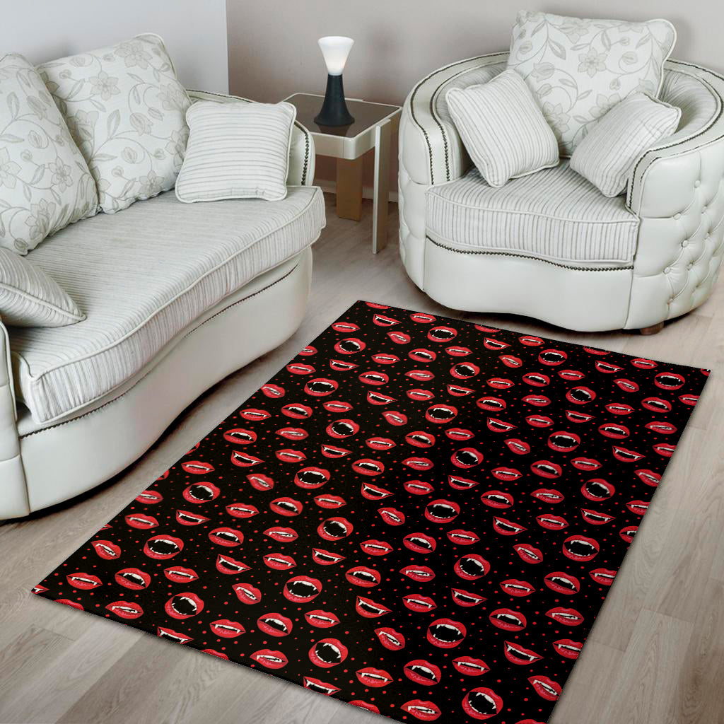 Red Halloween Vampire Lips Pattern Print Area Rug
