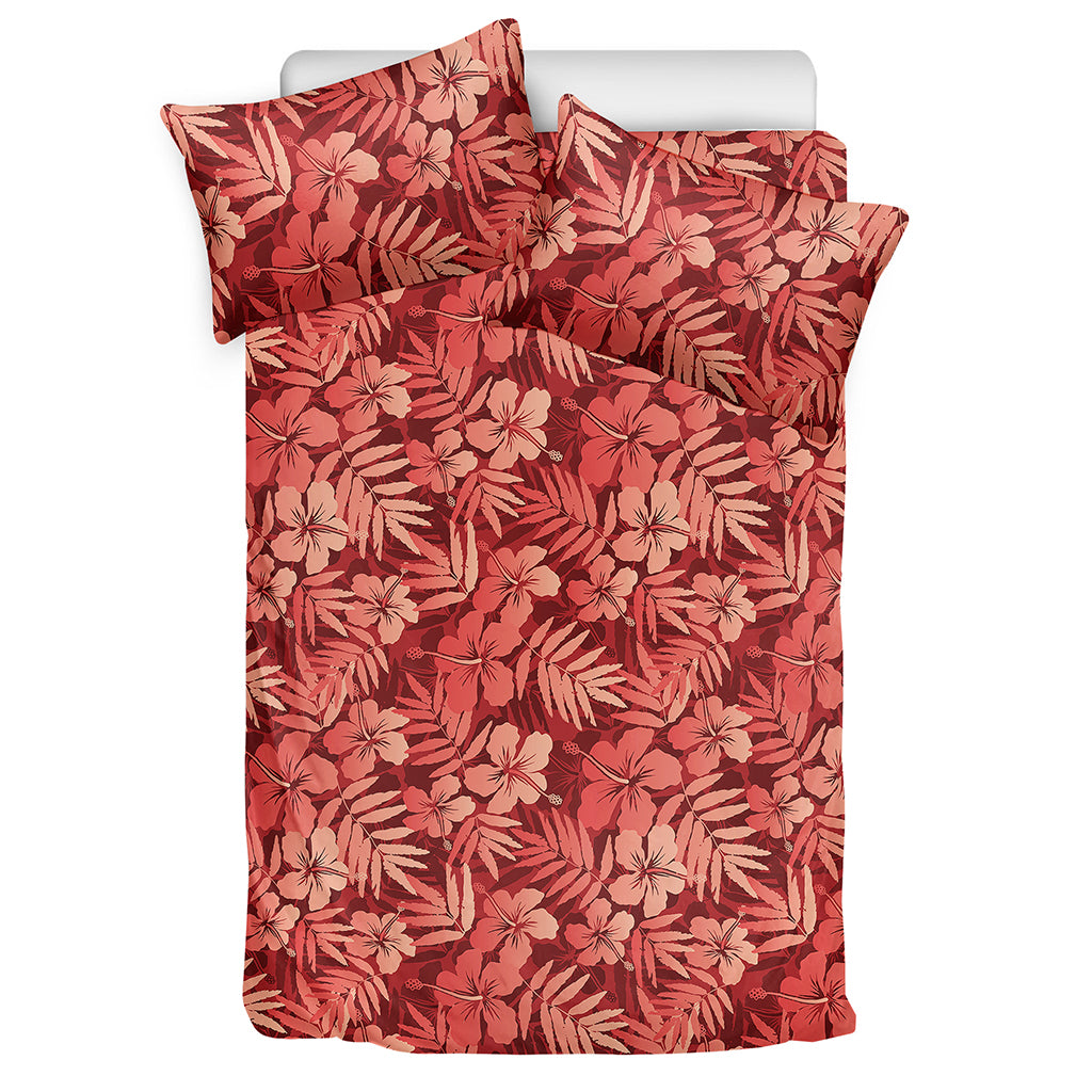 Red Hawaiian Tropical Pattern Print Duvet Cover Bedding Set