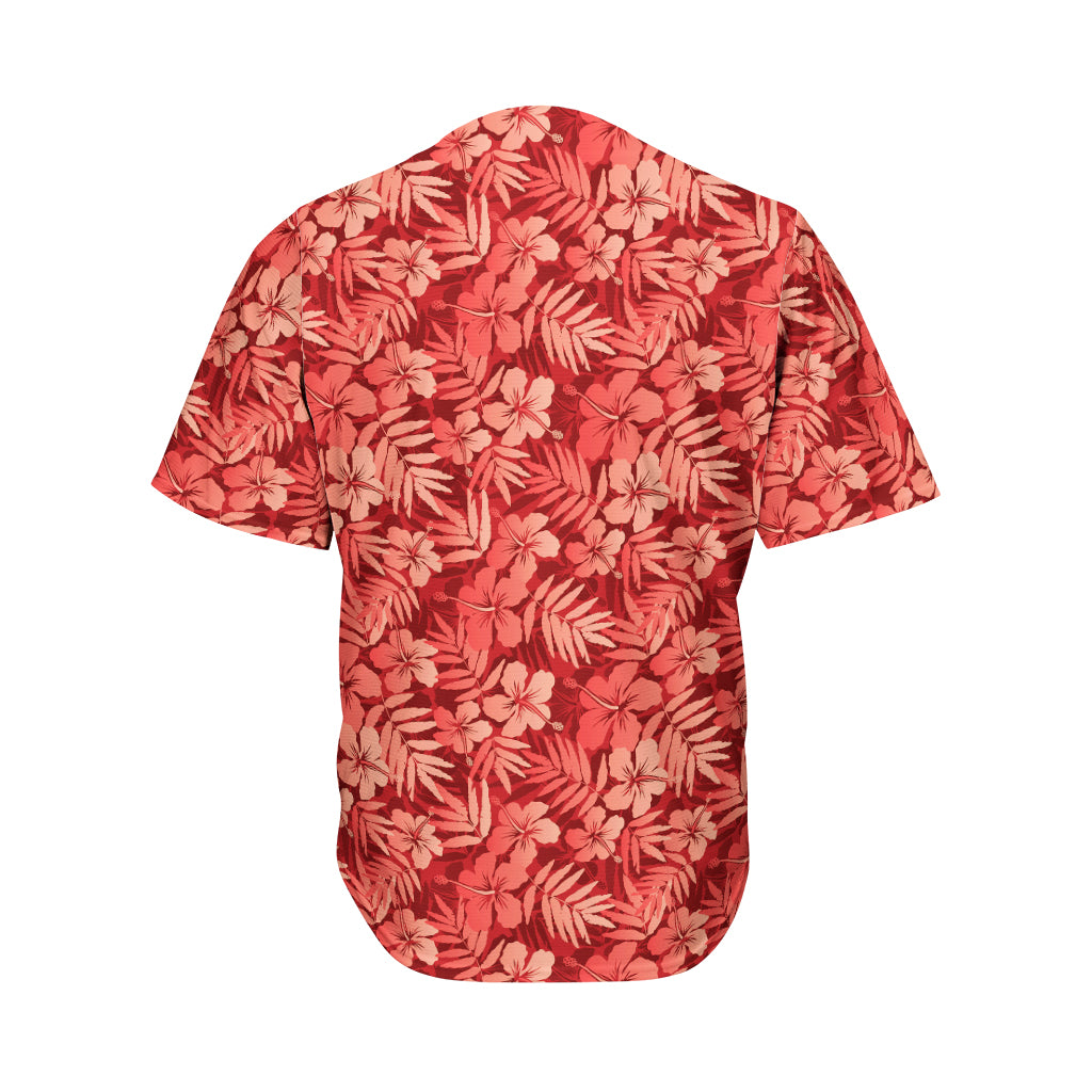 Red Hawaiian Tropical Pattern Print Men's Baseball Jersey