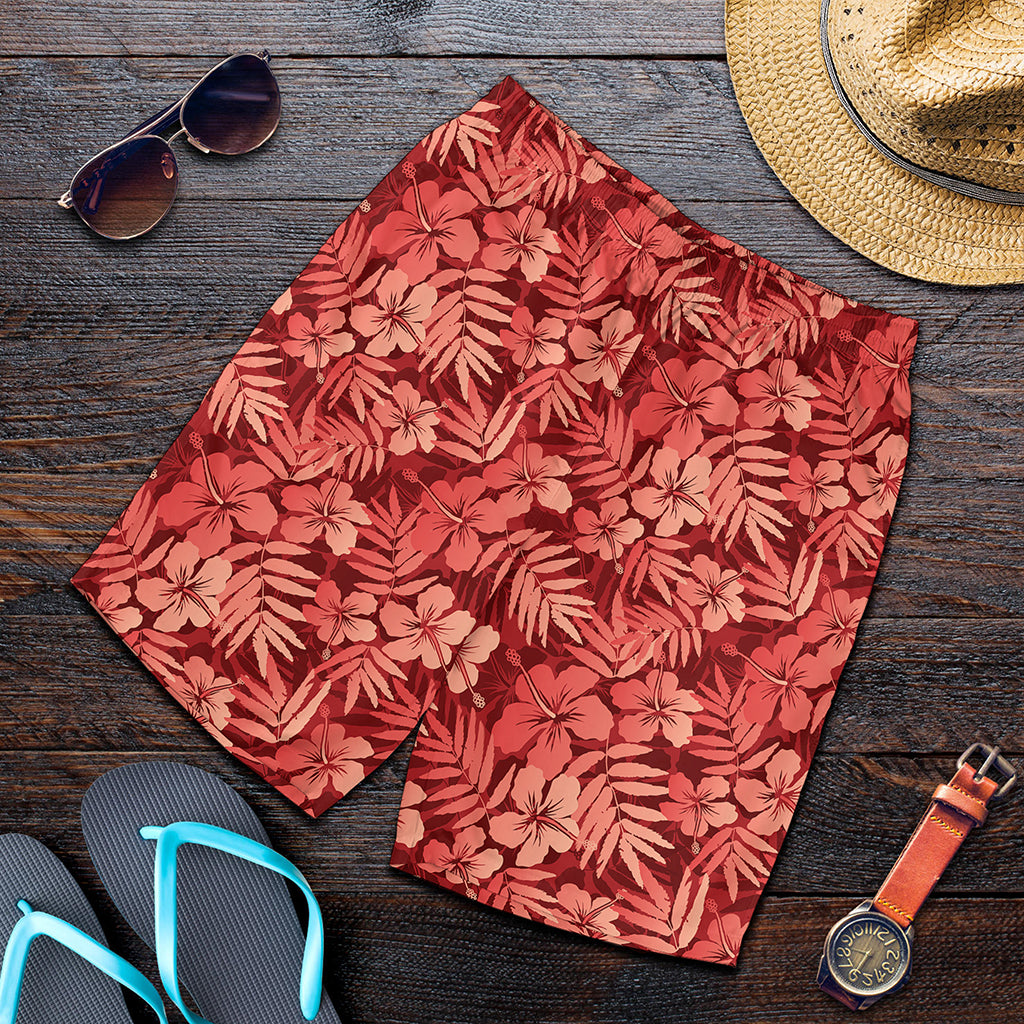 Red Hawaiian Tropical Pattern Print Men's Shorts