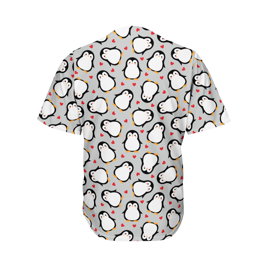 Red Heart And Penguin Pattern Print Men's Baseball Jersey