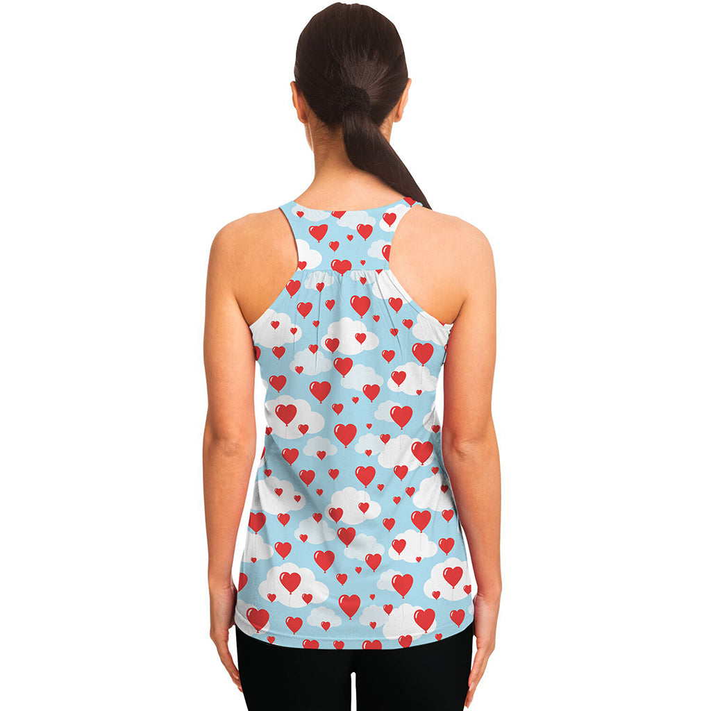 Red Heart Balloon Pattern Print Women's Racerback Tank Top