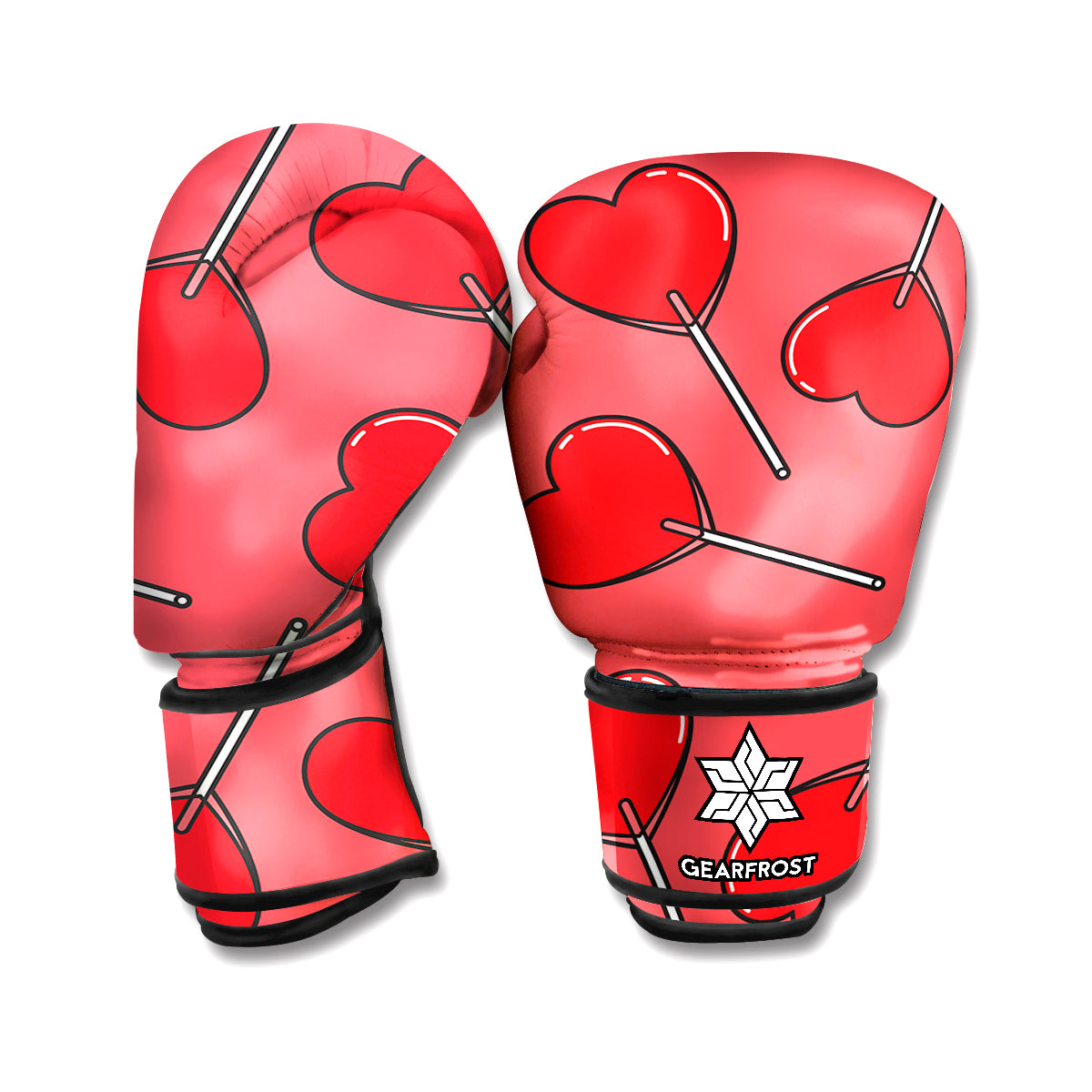 Red Heart Lollipop Pattern Print Boxing Gloves