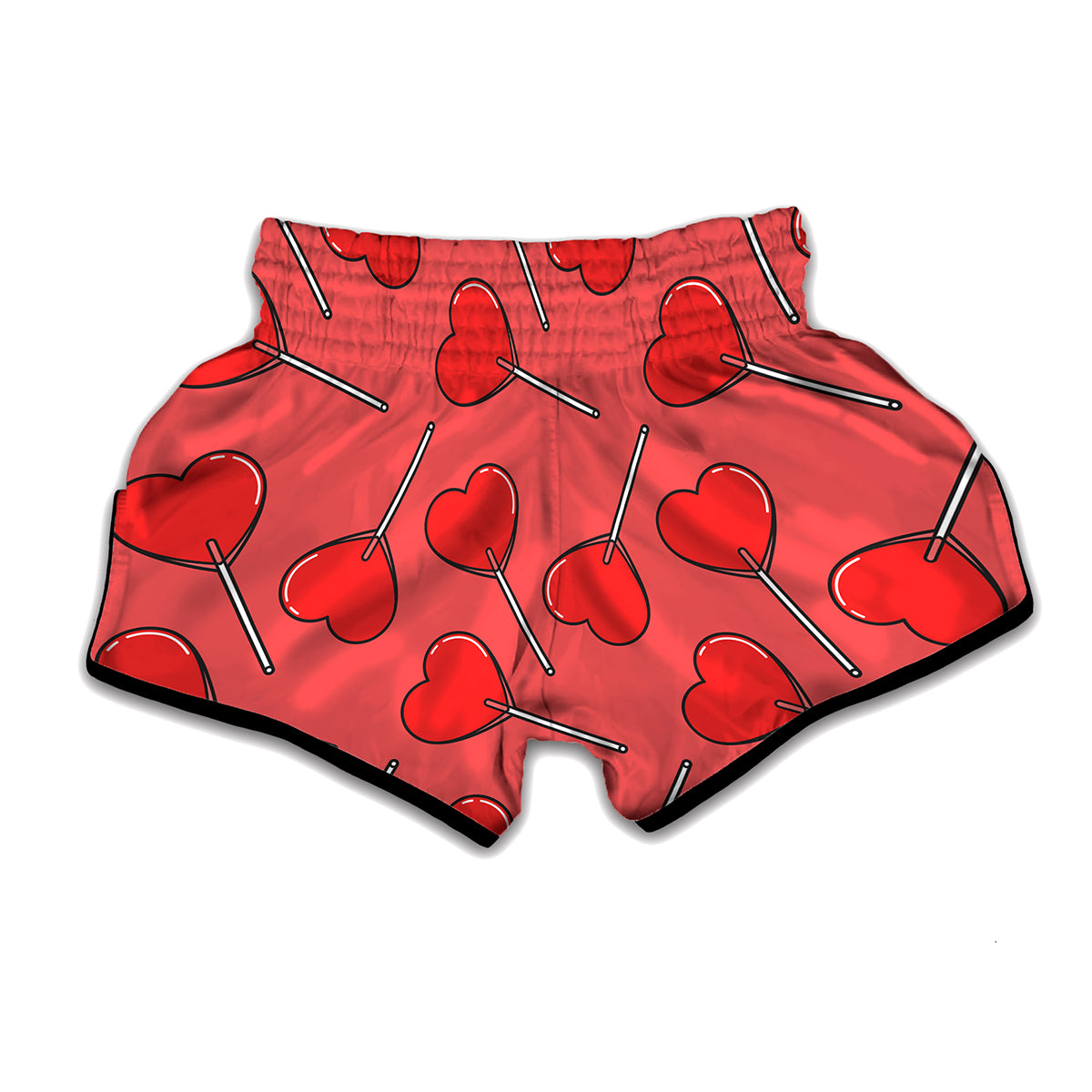 Red Heart Lollipop Pattern Print Muay Thai Boxing Shorts
