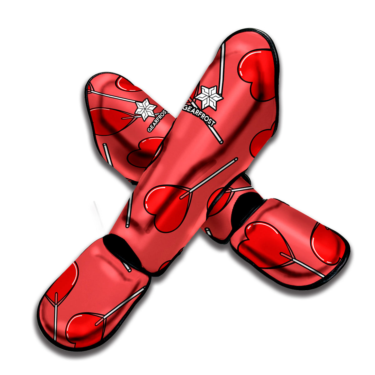 Red Heart Lollipop Pattern Print Muay Thai Shin Guard