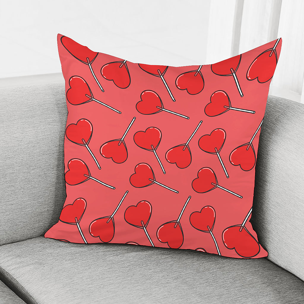 Red Heart Lollipop Pattern Print Pillow Cover