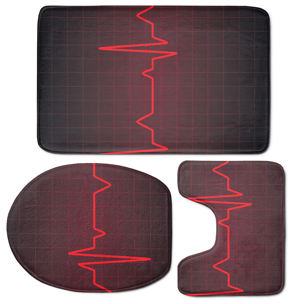 Red Heartbeat Print 3 Piece Bath Mat Set