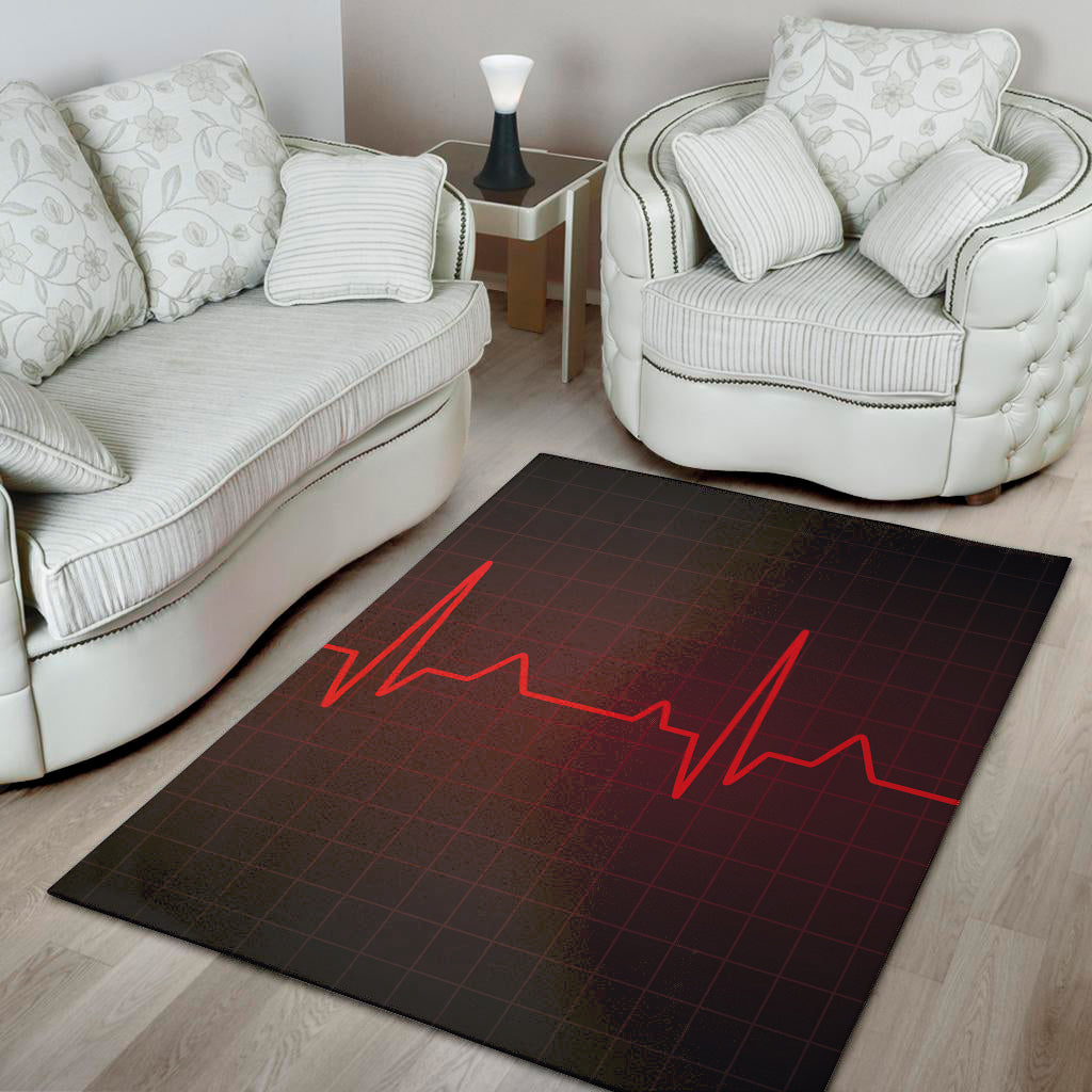 Red Heartbeat Print Area Rug