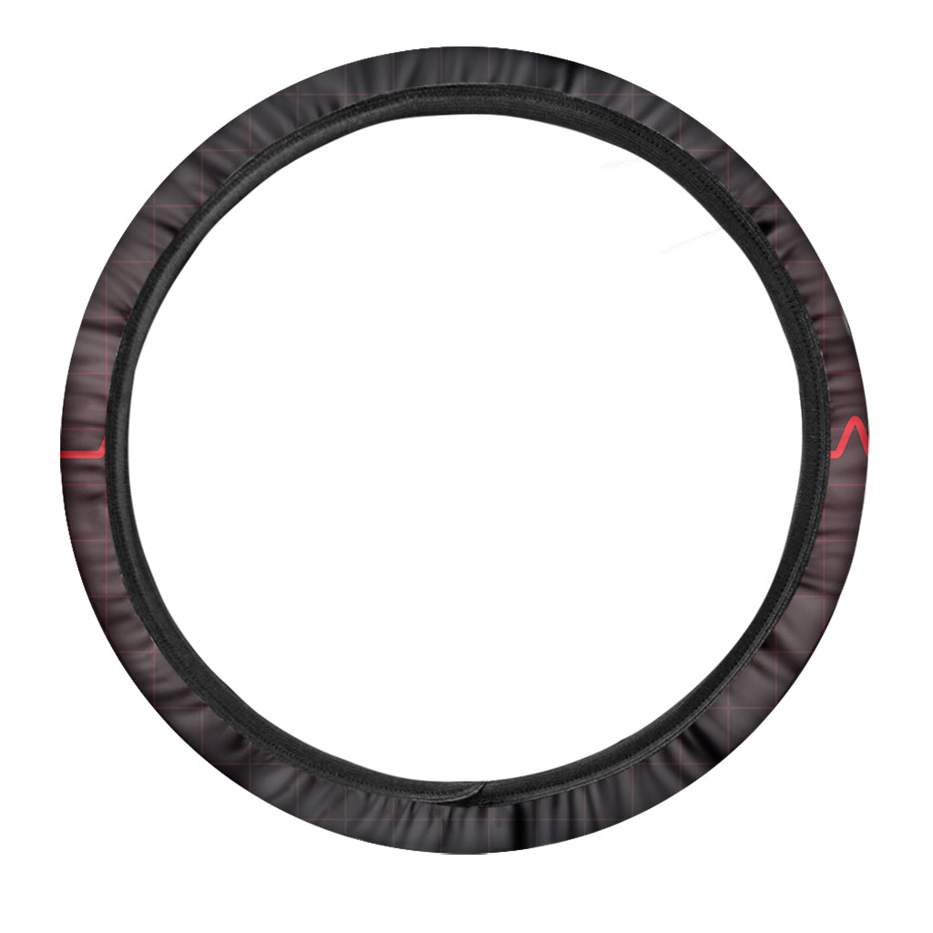 Red Heartbeat Print Car Steering Wheel Cover