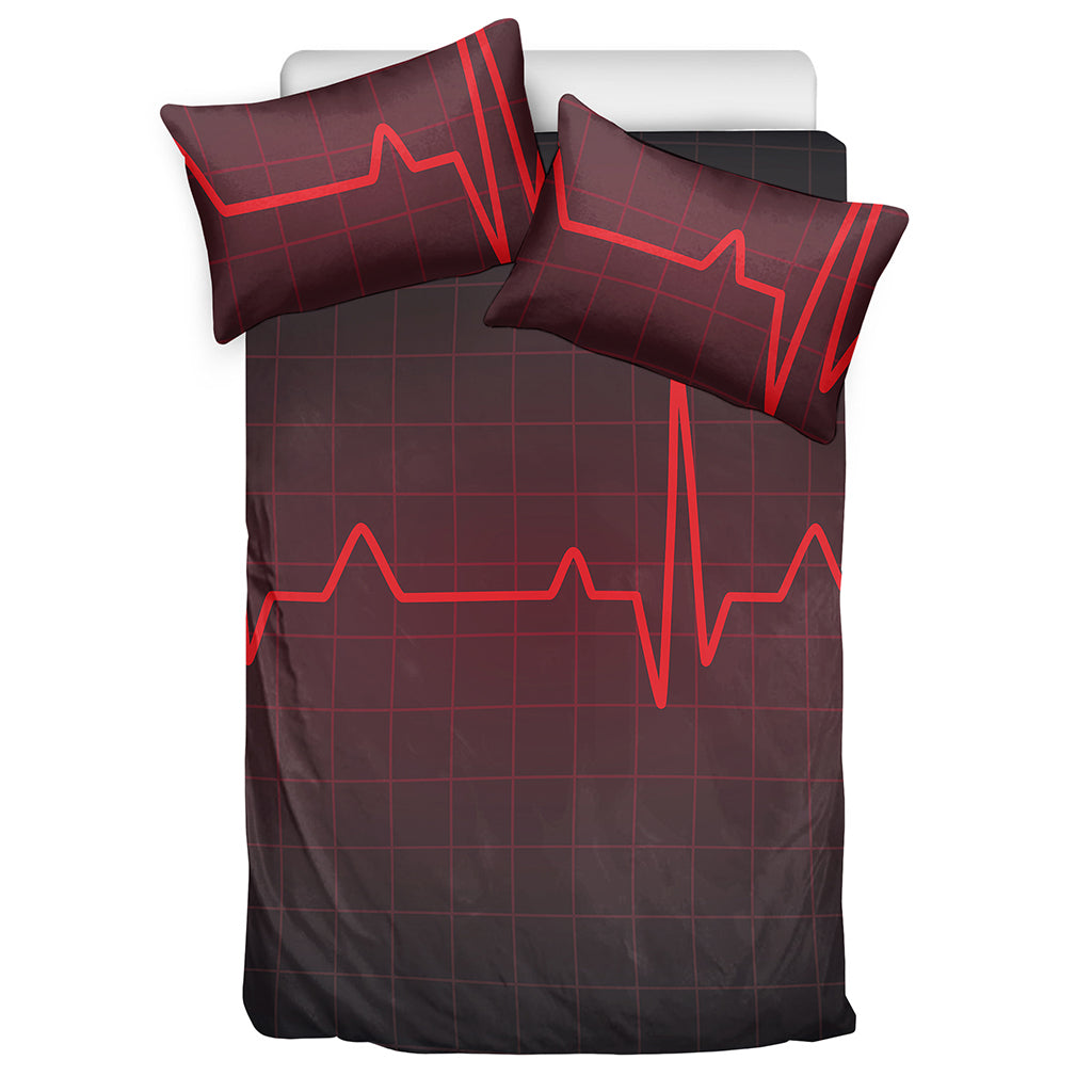 Red Heartbeat Print Duvet Cover Bedding Set
