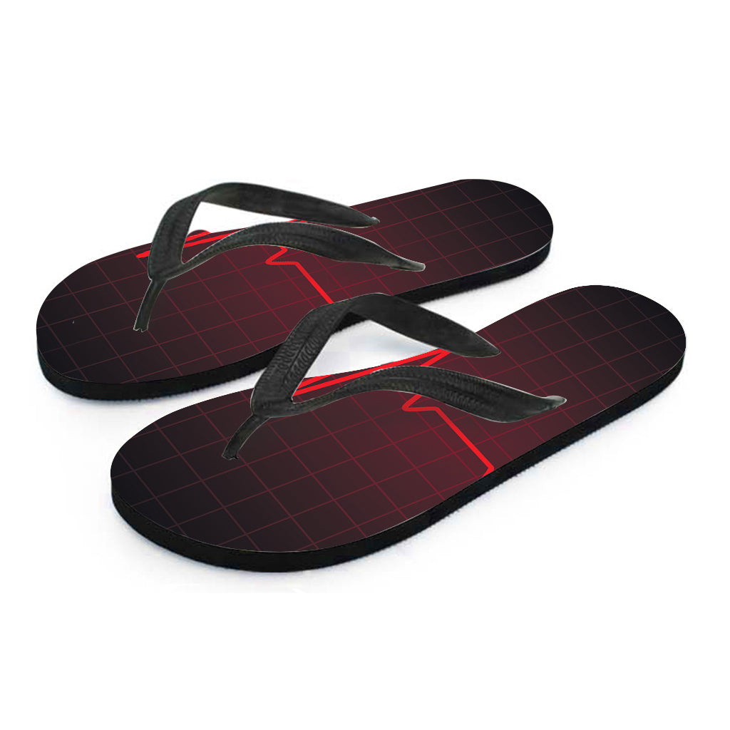 Red Heartbeat Print Flip Flops