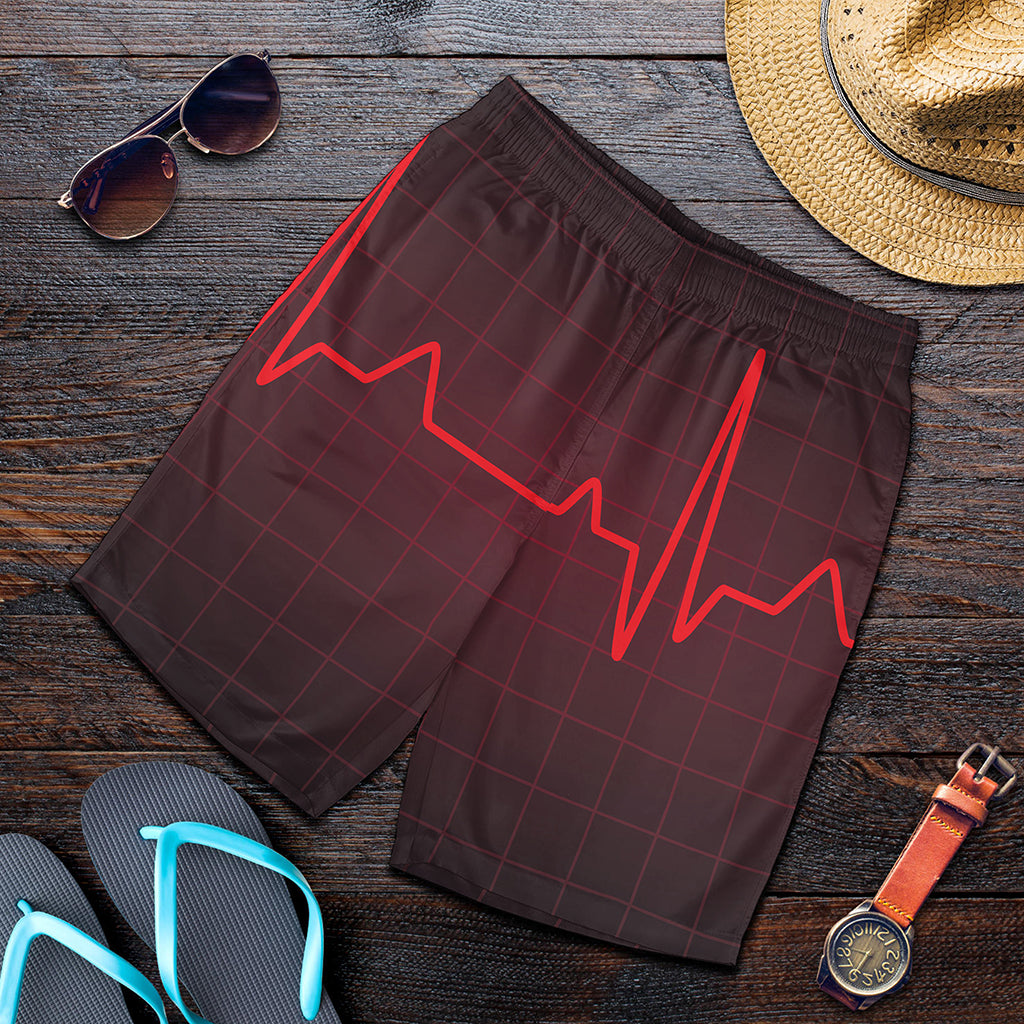 Red Heartbeat Print Men's Shorts