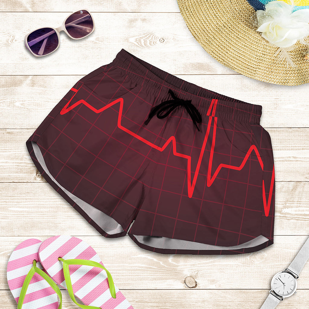Red Heartbeat Print Women's Shorts