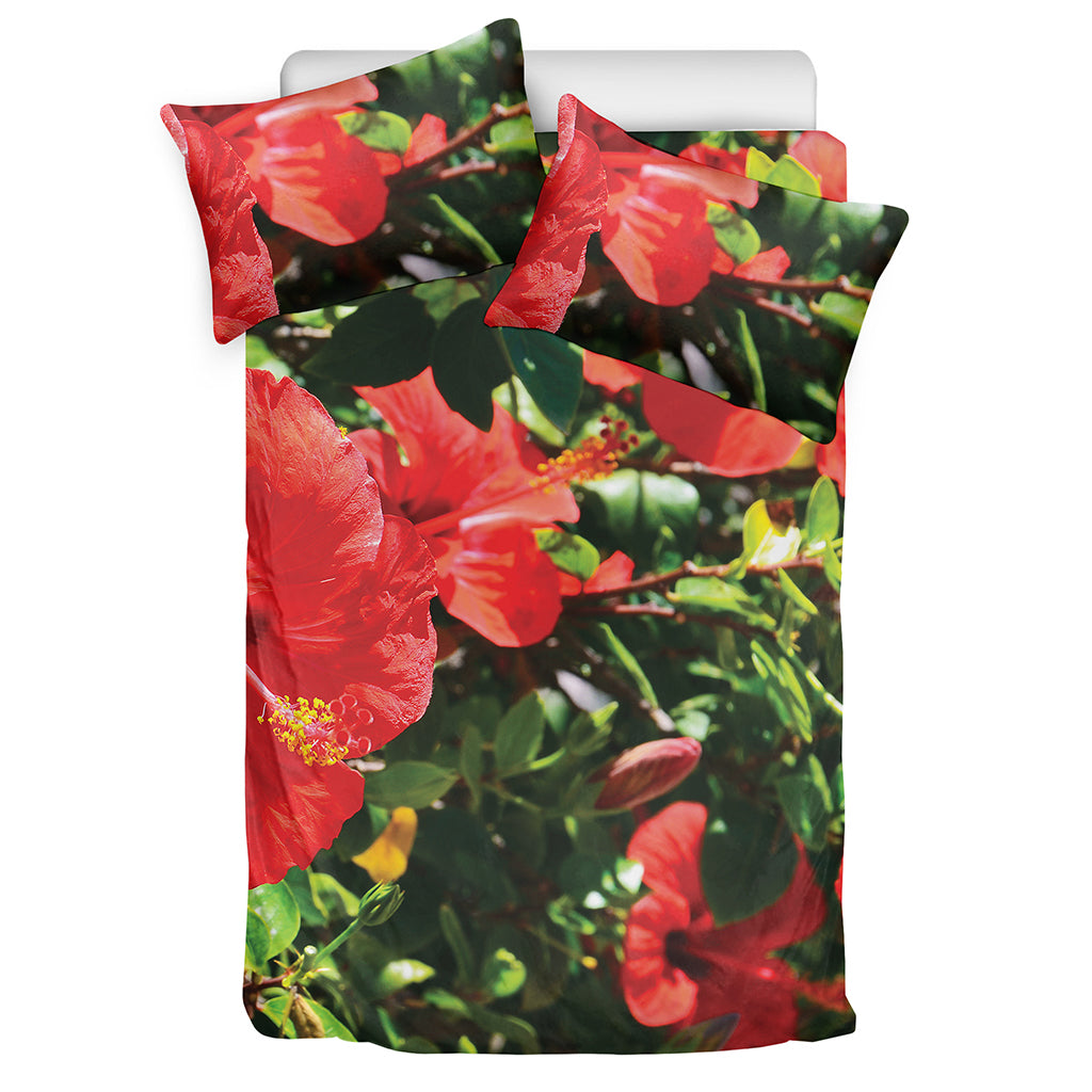 Red Hibiscus Flowers Print Duvet Cover Bedding Set