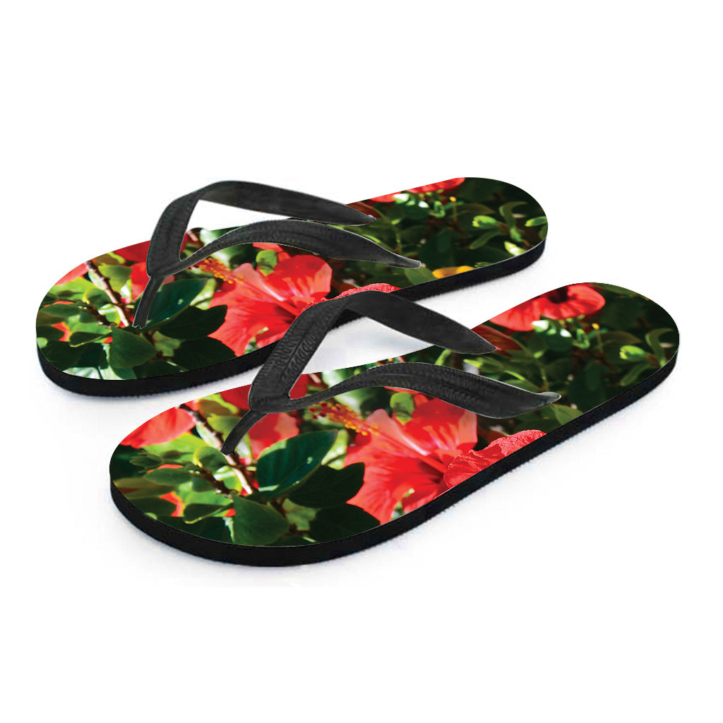 Red Hibiscus Flowers Print Flip Flops