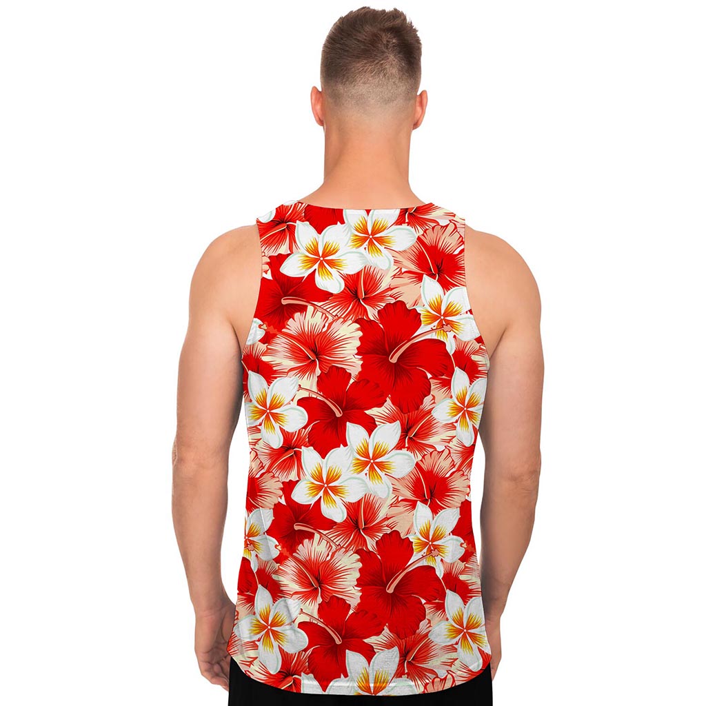Red Hibiscus Plumeria Pattern Print Men's Tank Top
