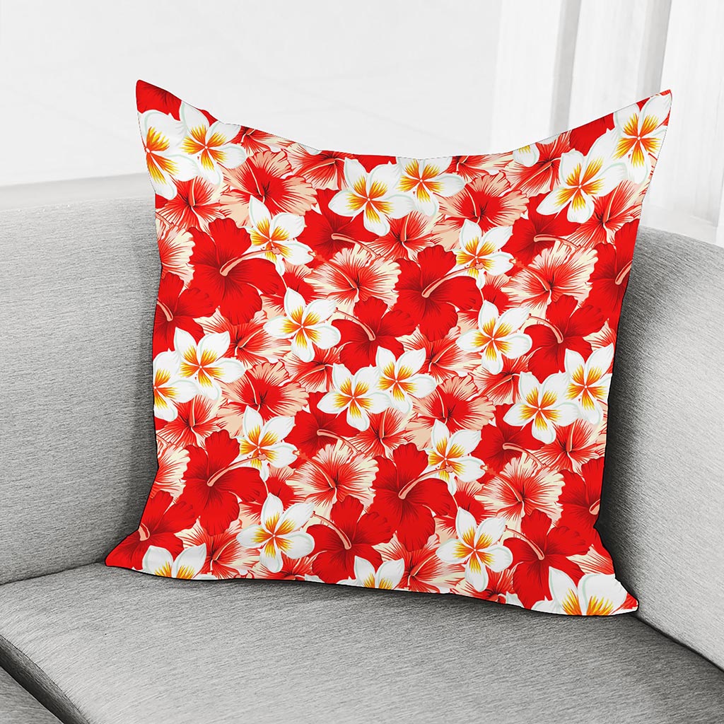 Red Hibiscus Plumeria Pattern Print Pillow Cover