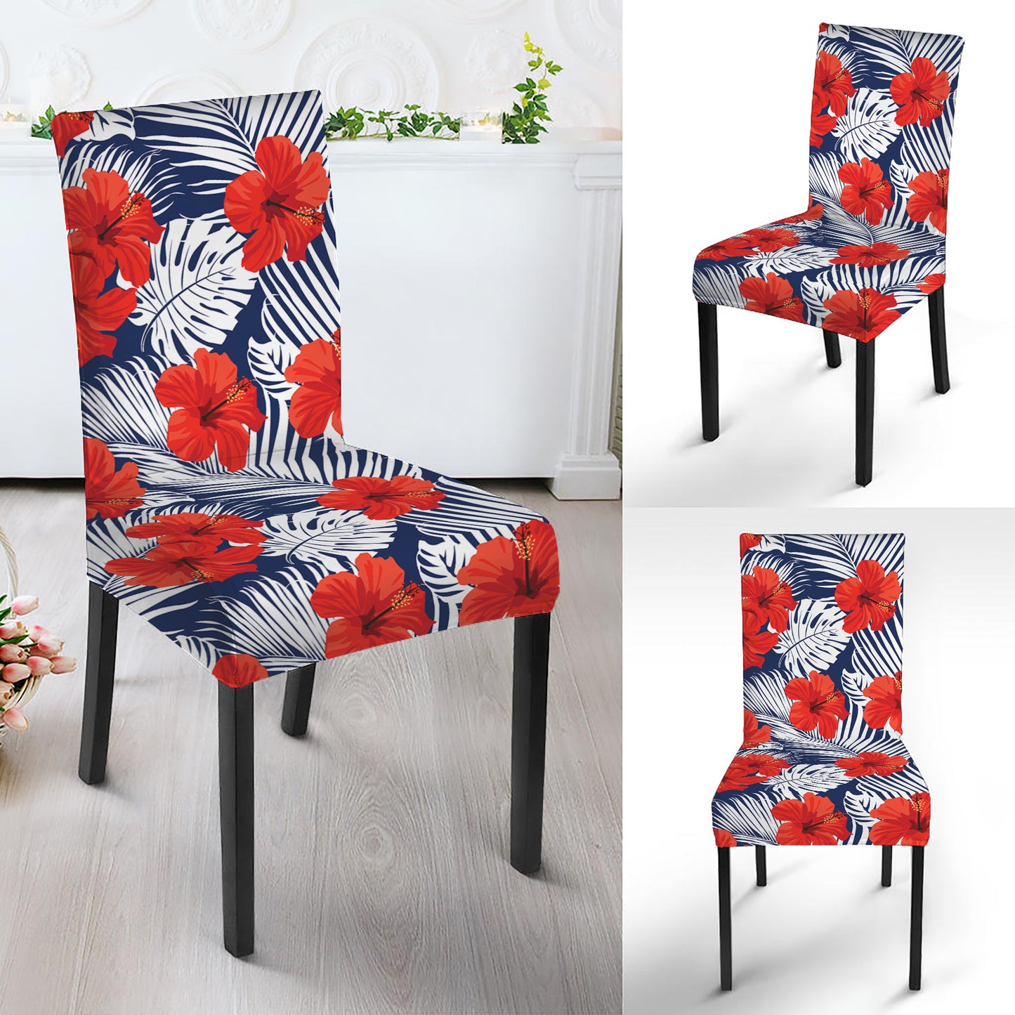 Red Hibiscus Tropical Pattern Print Dining Chair Slipcover