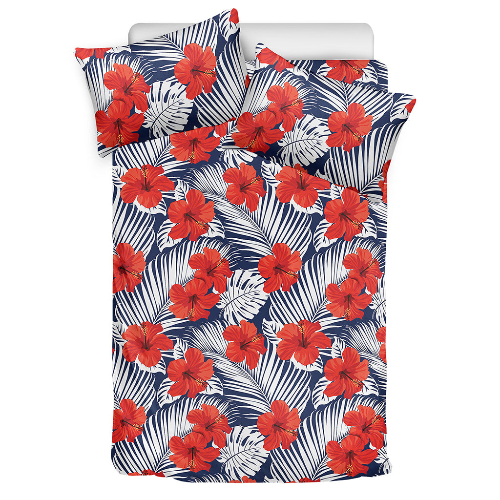 Red Hibiscus Tropical Pattern Print Duvet Cover Bedding Set