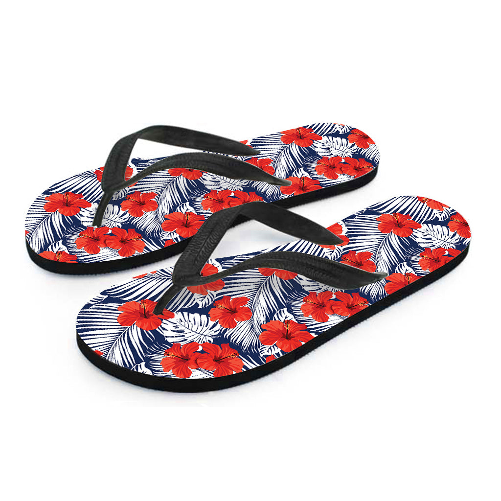 Red Hibiscus Tropical Pattern Print Flip Flops