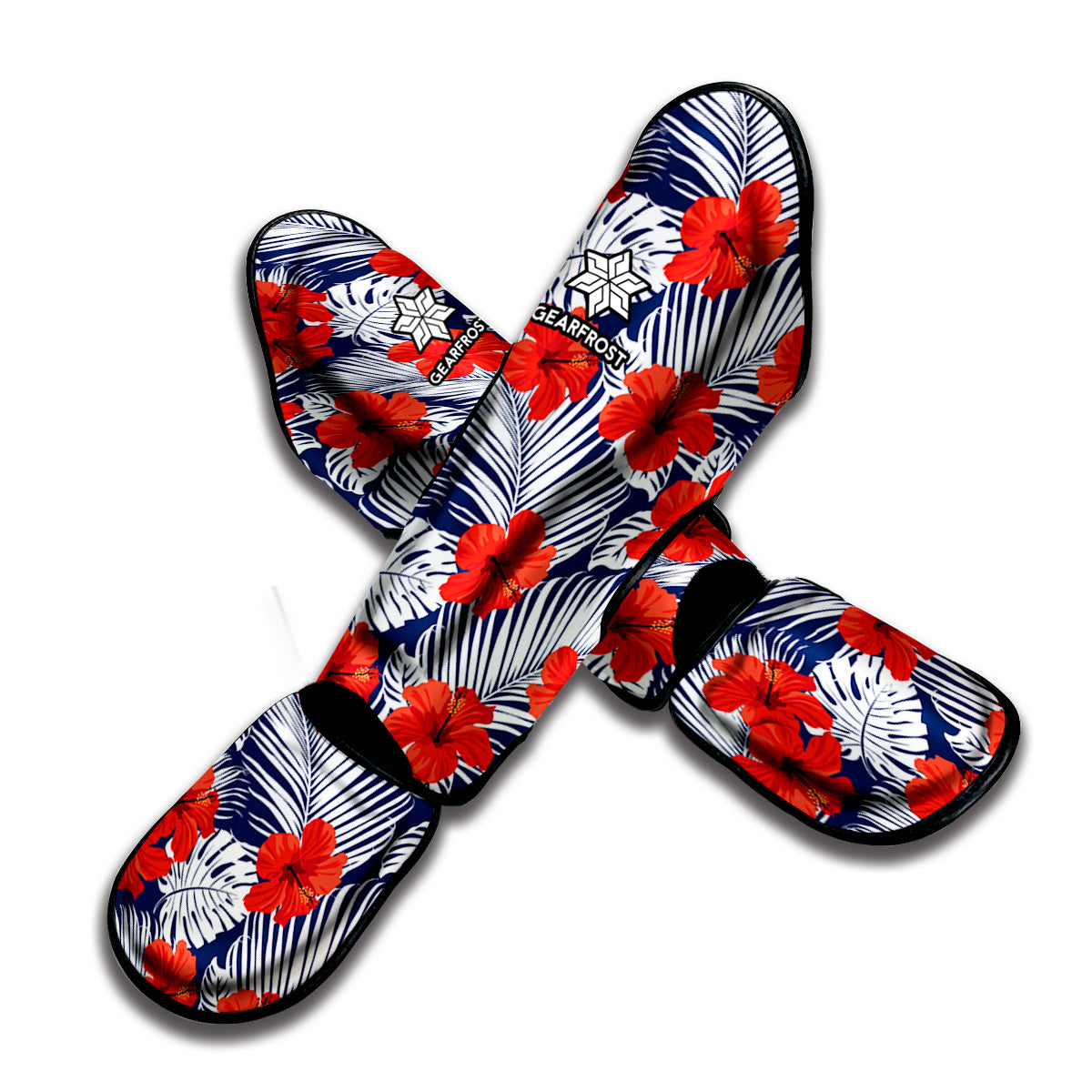 Red Hibiscus Tropical Pattern Print Muay Thai Shin Guard