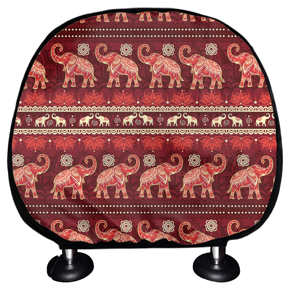 Red Indian Elephant Pattern Print Car Headrest Covers