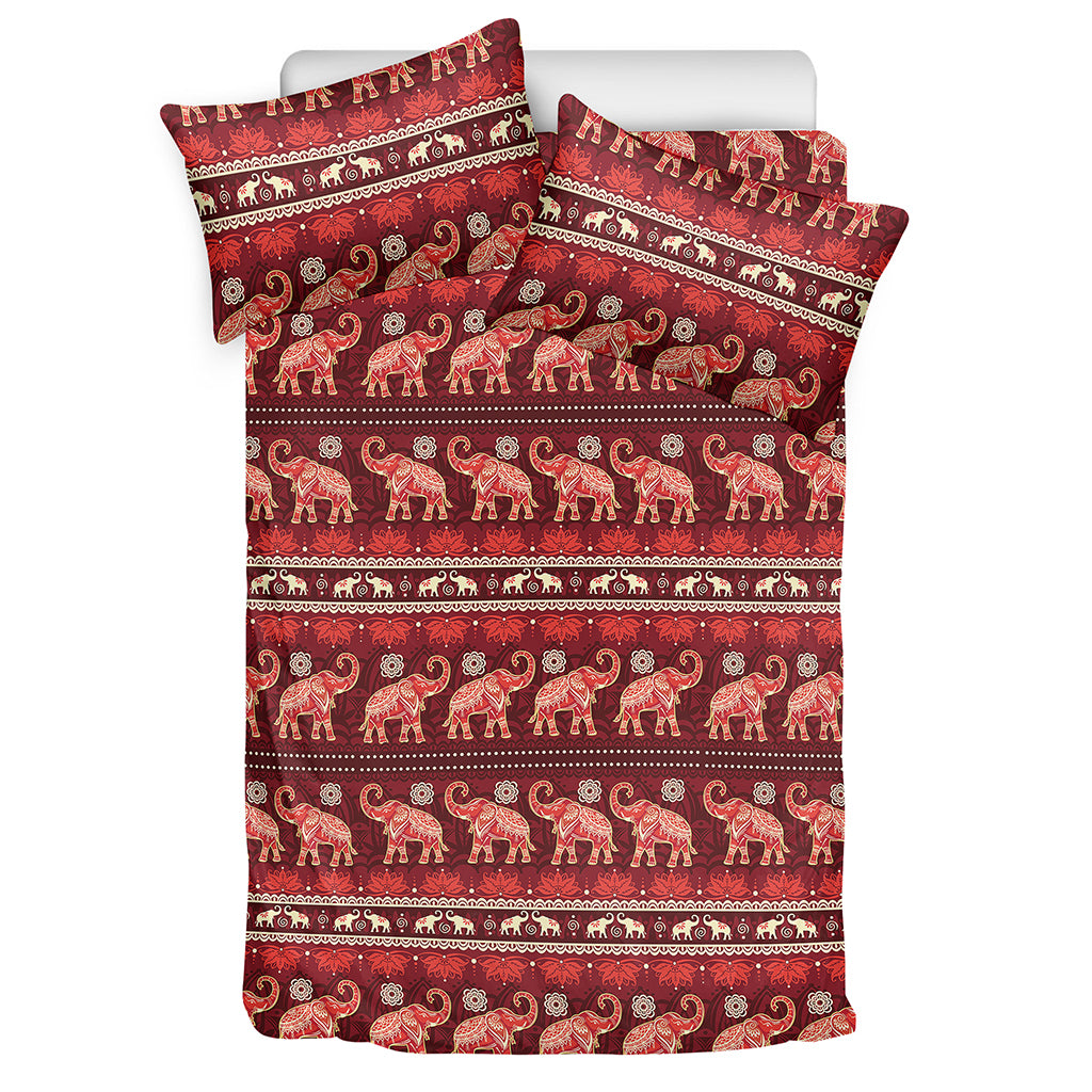 Red Indian Elephant Pattern Print Duvet Cover Bedding Set