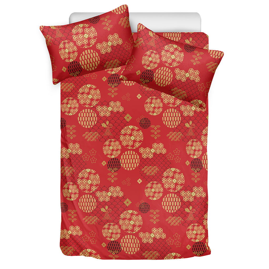 Red Japanese Pattern Print Duvet Cover Bedding Set