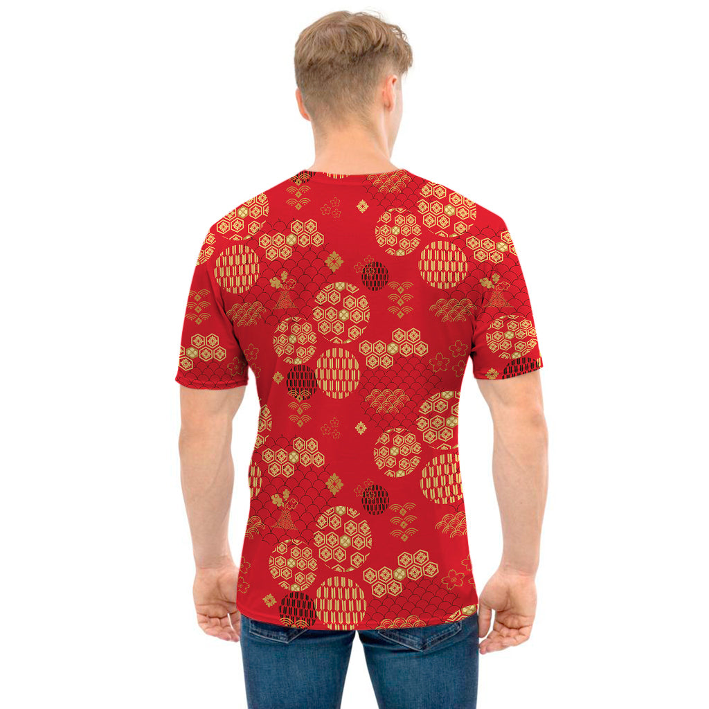 Red Japanese Pattern Print Men's T-Shirt