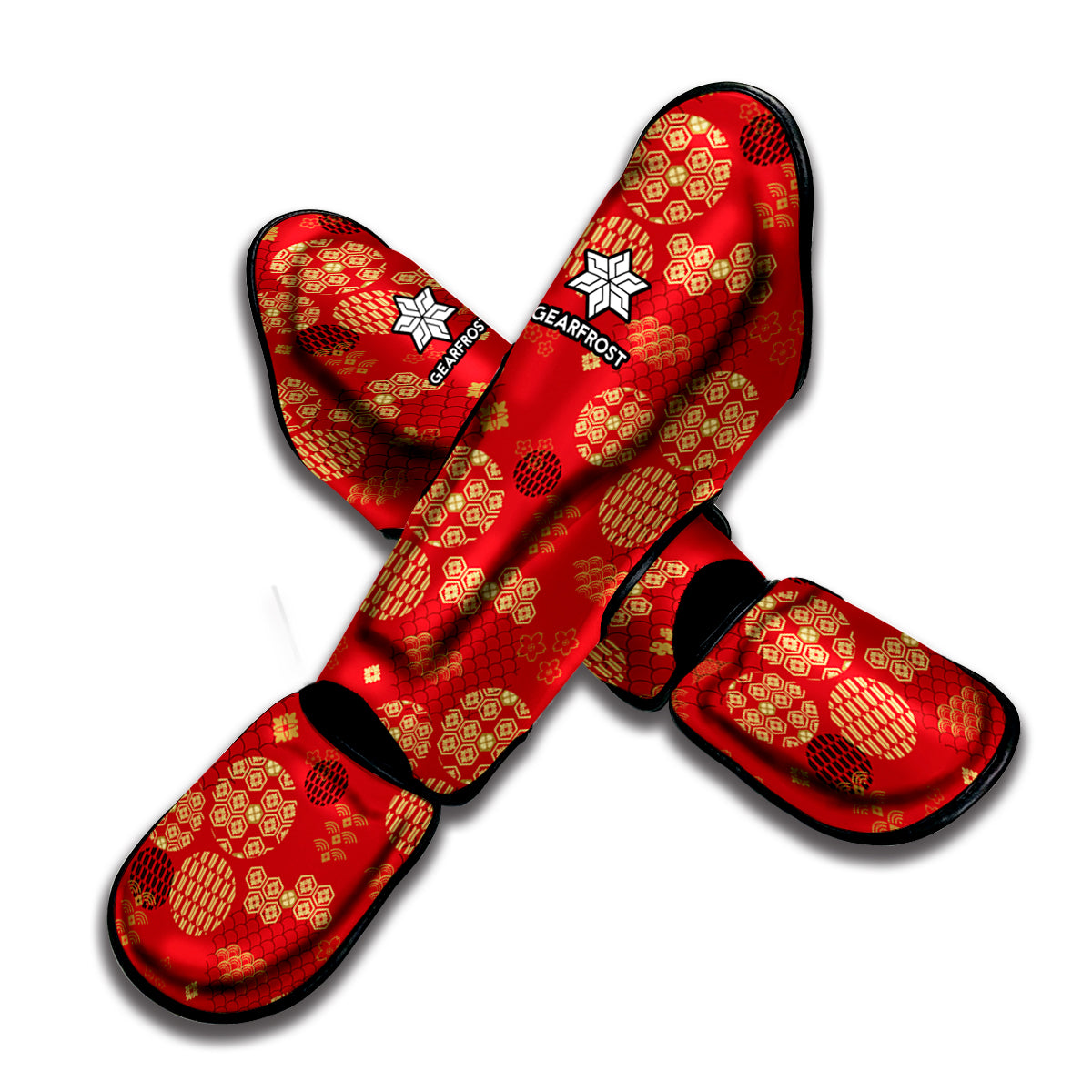 Red Japanese Pattern Print Muay Thai Shin Guard