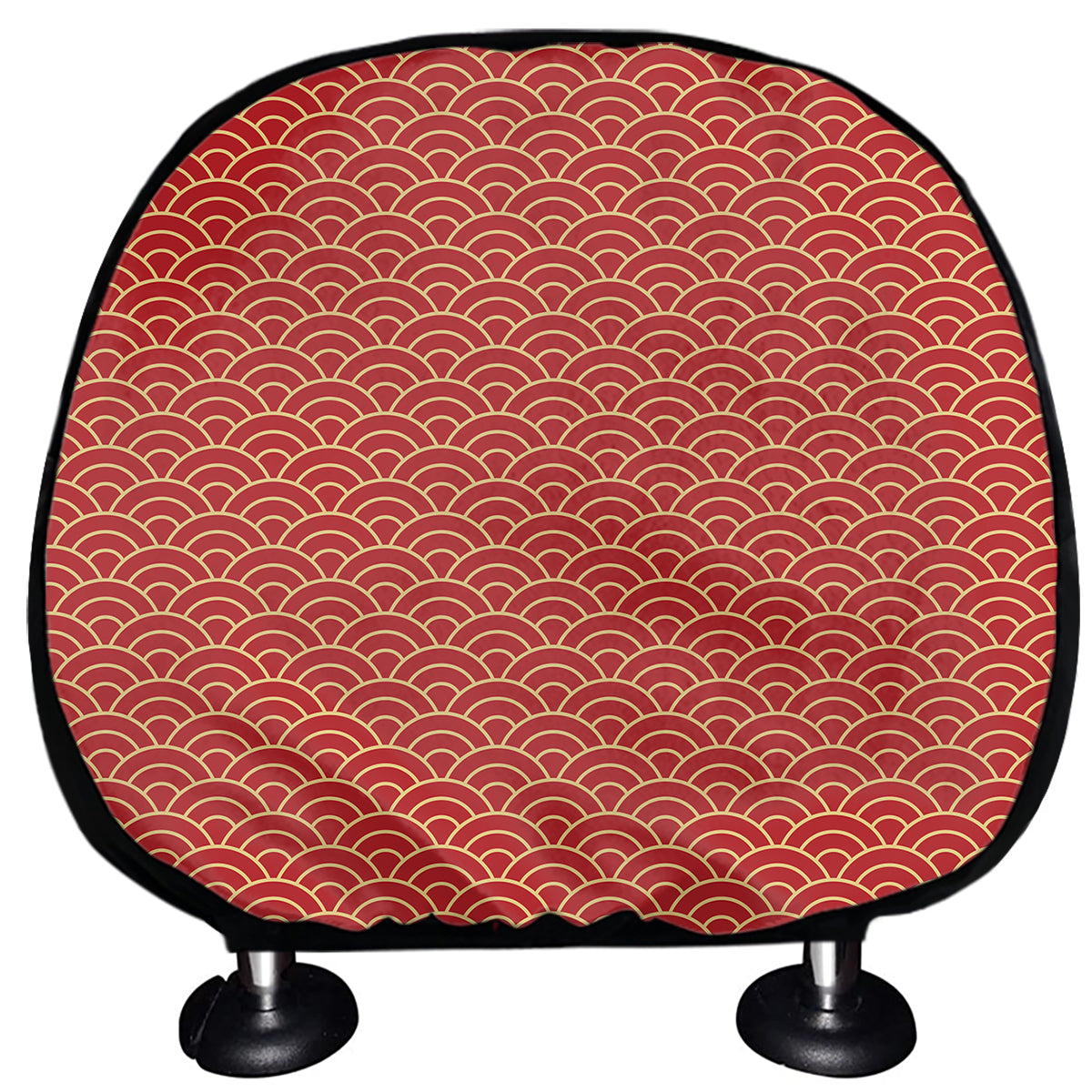 Red Japanese Wave Pattern Print Car Headrest Covers