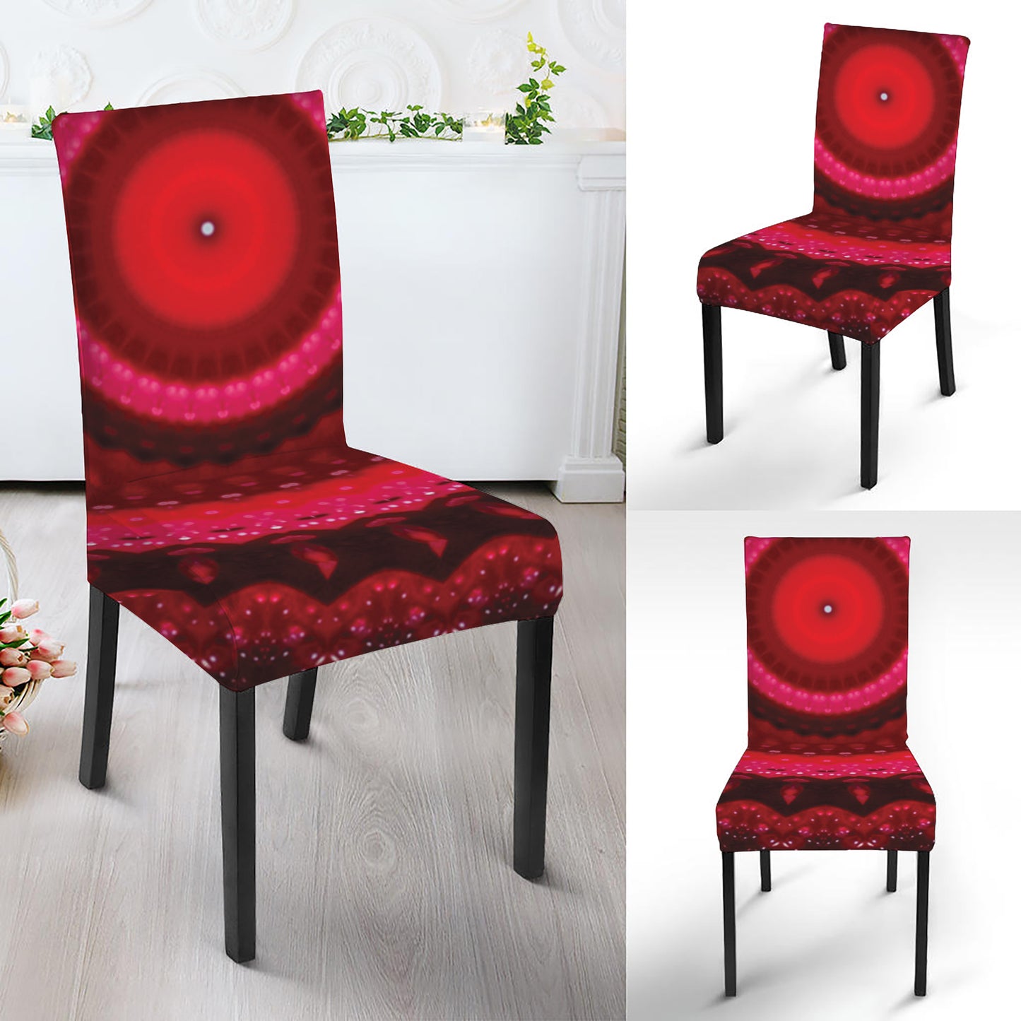 Red Kaleidoscope Print Dining Chair Slipcover