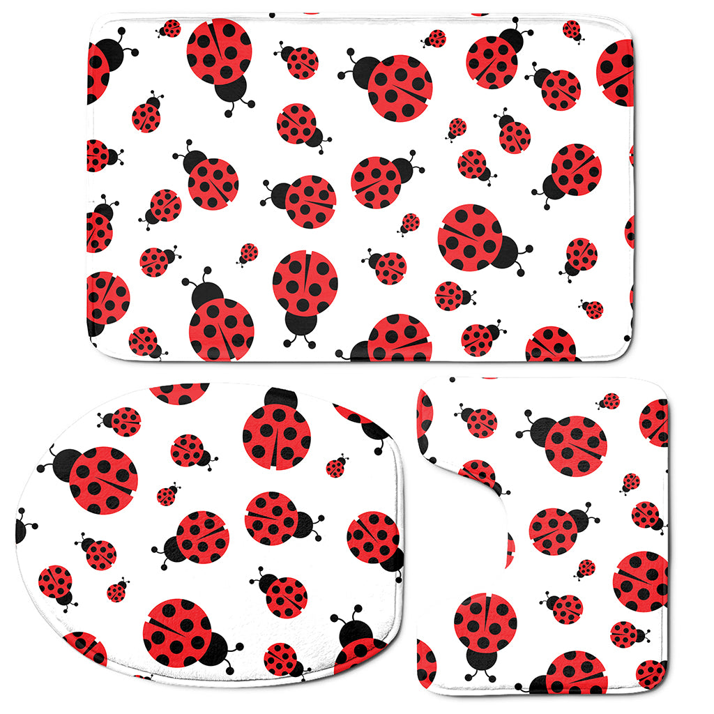 Red Ladybug Pattern Print 3 Piece Bath Mat Set
