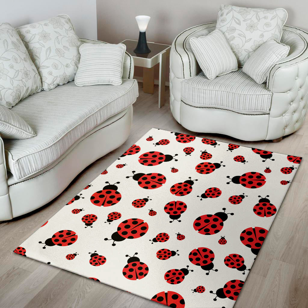 Red Ladybug Pattern Print Area Rug